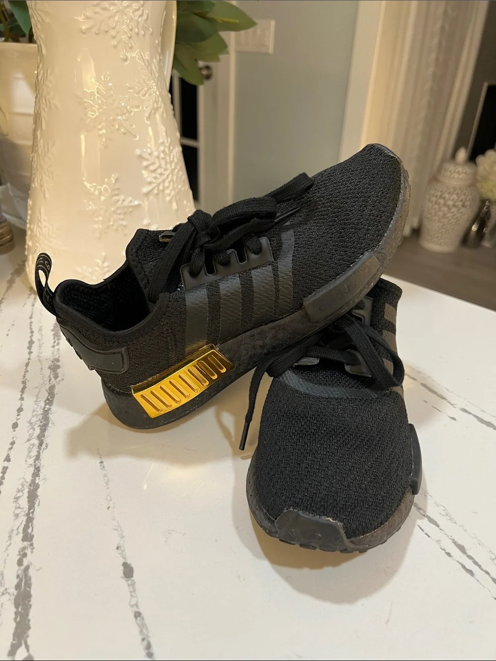 Adidas NMD_R1 Black Gold Metallic Sneakers Women's Size 6.5 FV1787